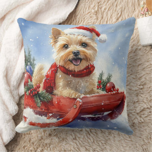 Cairn Terrier Dog in Sledge Let it Snow Christmas Throw Pillow