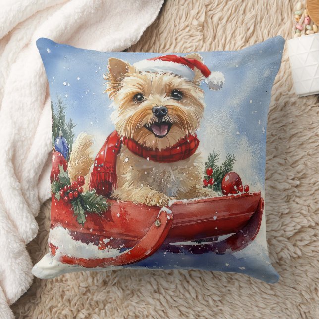 Cairn Terrier Dog in Sledge Let it Snow Christmas Throw Pillow (Blanket)