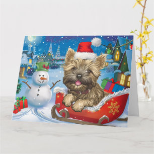 Cairn Terrier Dog in Sleigh Snow Christmas Card