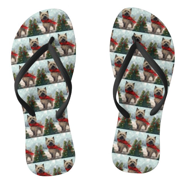 Cairn Terrier Dog in Snow Christmas Flip Flops (Footbed)