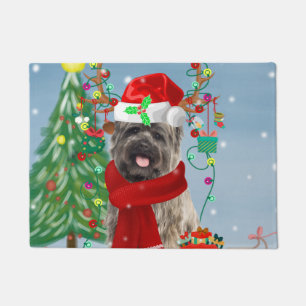 Cairn Terrier Dog in Snow with Christmas Gifts Doormat