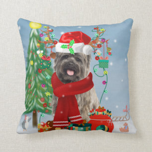 Cairn Terrier Dog in Snow with Christmas Gifts  Throw Pillow