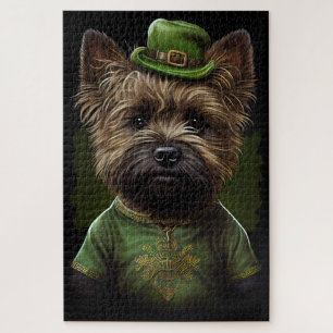 Cairn Terrier dog in St. Patrick's Day Dress Jigsaw Puzzle
