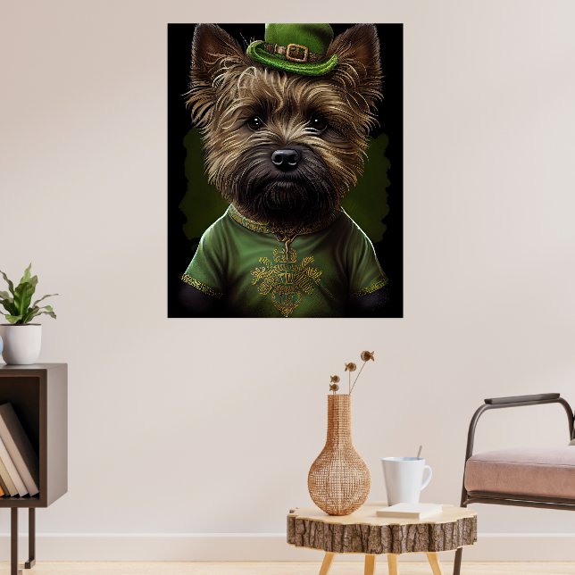 Cairn Terrier dog in St. Patrick's Day Dress Poster (Living Room 3)