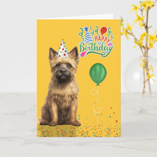 Cairn Terrier Dog Party Hat Yellow Birthday Card (Yellow Flower)