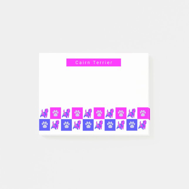 Cairn Terrier Dog & Paw Hot Pink & Blue Post-it Notes (Front)