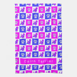 Cairn Terrier Dog & Paw Hot Pink & Blue Tea Towel