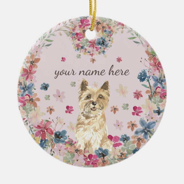 Cairn Terrier Dog Puppy flower print Ceramic Ornament (Front)