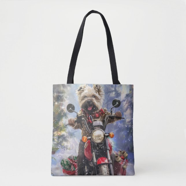 Cairn Terrier Dog Riding Motorcycle Christmas Tote Bag (Front)