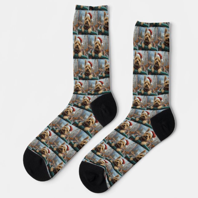 Cairn Terrier Dog Roller Coaster Christmas Socks (Left)