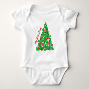 Cairn Terrier Dog Silhouette Christmas Tree Red Baby Bodysuit