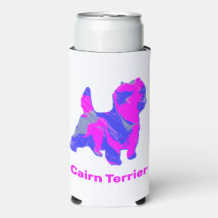 Cairn Terrier Dog Silhouette Hot Pink & Blue Seltzer Can Cooler