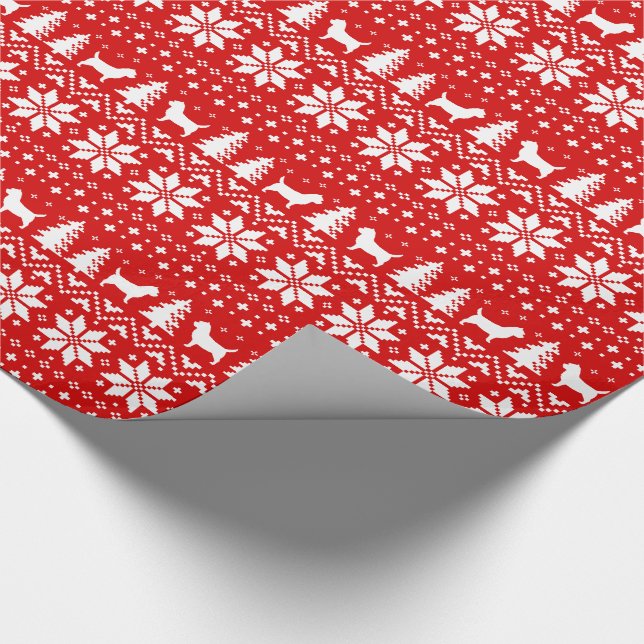 Cairn Terrier Dog Silhouettes Christmas Pattern Wrapping Paper (Corner)