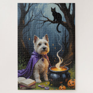 Cairn Terrier Dog Whimsical Halloween Painting  Jigsaw Puzzle