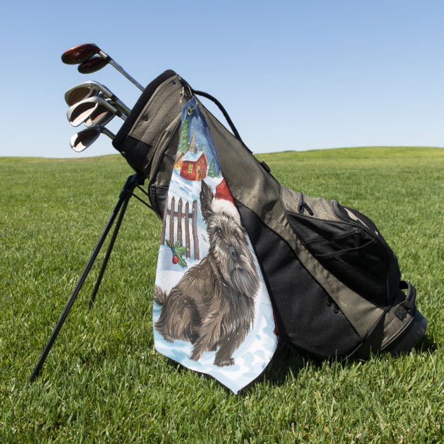 Cairn Terrier Dog Winter Wonderland Christmas Joy Golf Towel (Green)