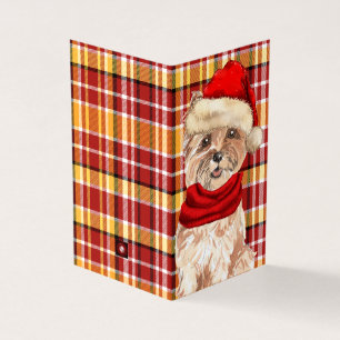 Cairn Terrier Dog with Holiday Red Plaid Christmas