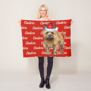 Cairn Terrier Dog with Name Patterned Christmas Fleece Blanket