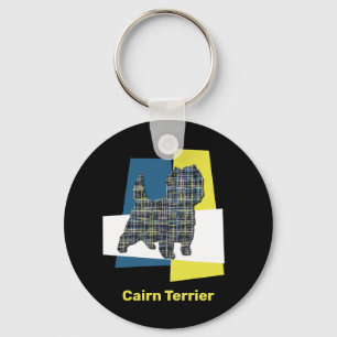 Cairn Terrier Dog Yellow & Black Grid Line Keychain