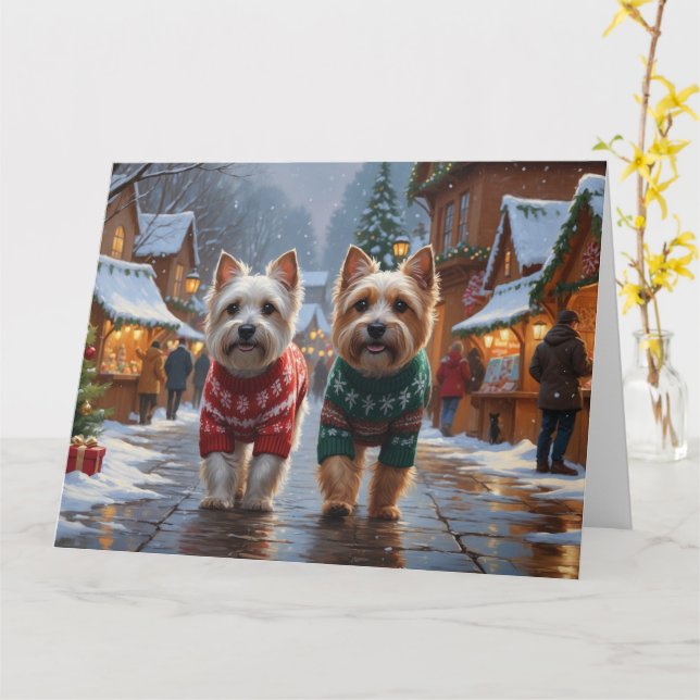Cairn Terrier Dogs Christmas Snow Holiday  Card (Yellow Flower)