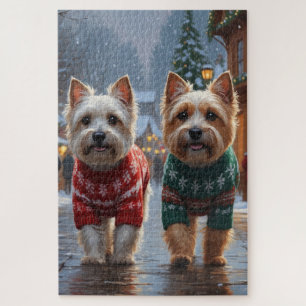 Cairn Terrier Dogs Christmas Snow Holiday Jigsaw Puzzle