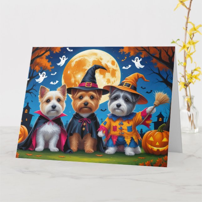 Cairn Terrier Dogs Pumpkin Halloween Funny Card (Yellow Flower)