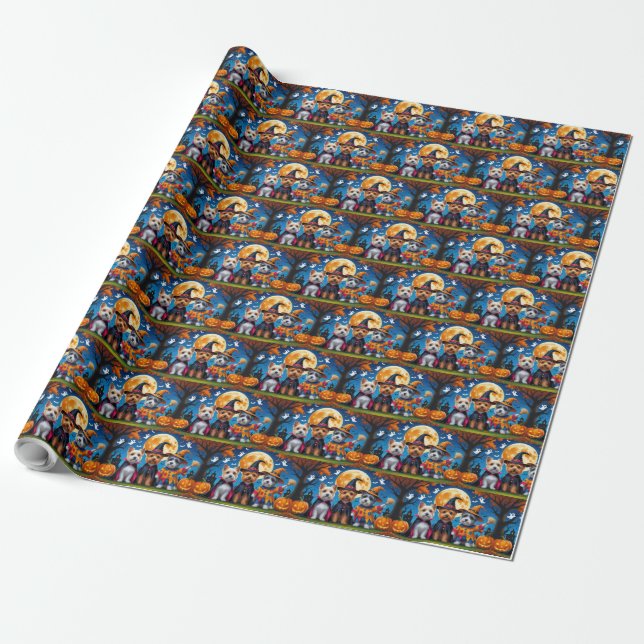Cairn Terrier Dogs Pumpkin Halloween Funny Wrapping Paper (Unrolled)