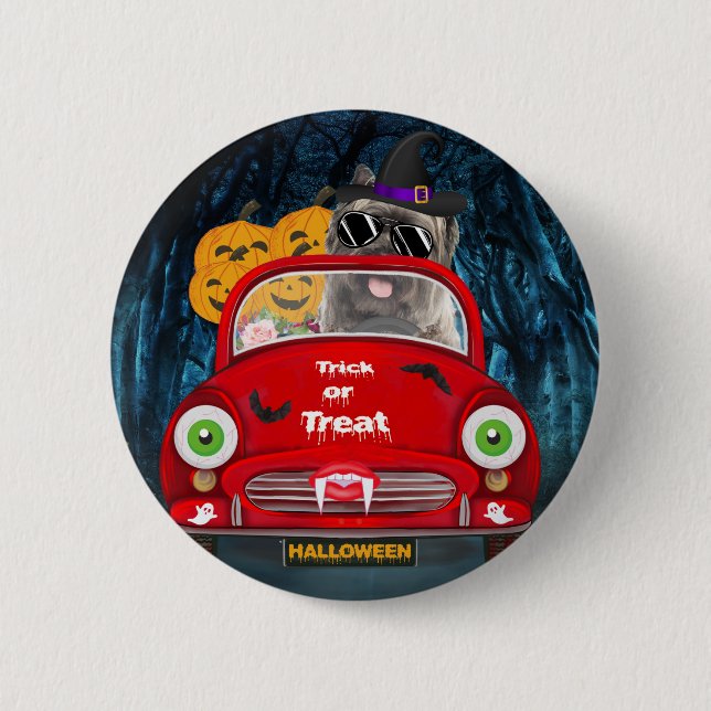 Cairn Terrier Driving Car Scary Halloween 2 Inch Round Button (Front)