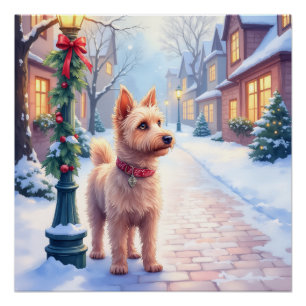 Cairn Terrier Festive Lamppost Village Christmas Poster