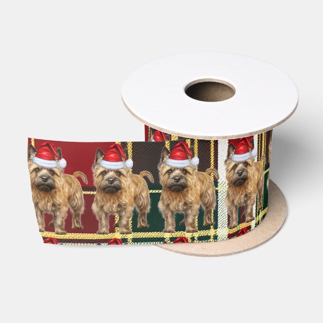 Cairn Terrier Holiday Plaid Funny Dog Christmas Satin Ribbon (Spool)