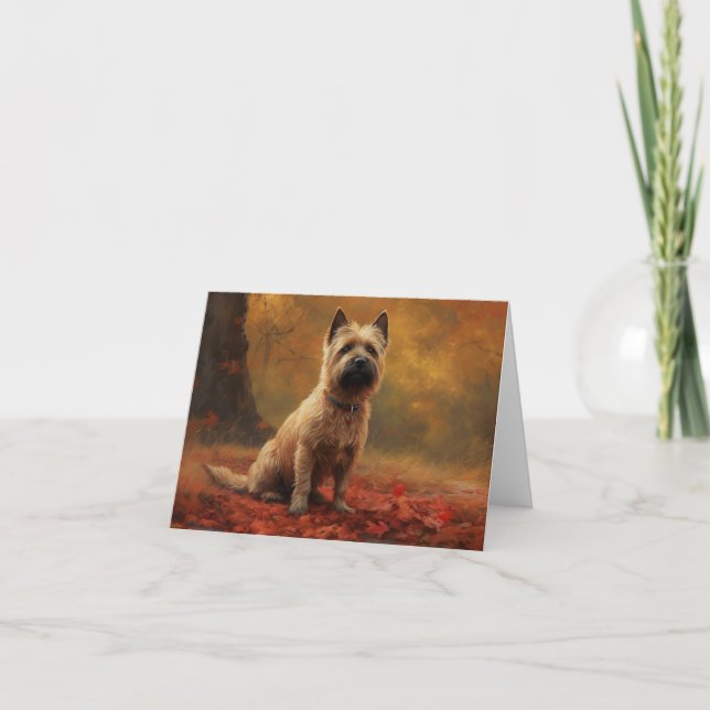 Cairn Terrier in Autumn Leaves Fall Inspire  Card (Front)
