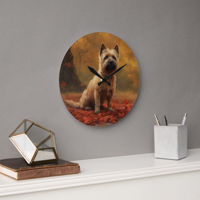 Cairn Terrier in Autumn Leaves Fall Inspire  Large Clock (Office)