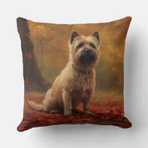 Cairn Terrier in Autumn Leaves Fall Inspire  Throw Pillow