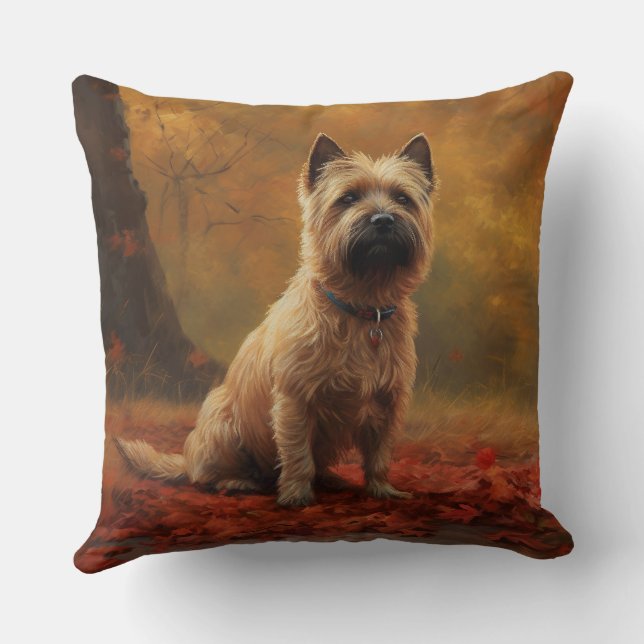 Cairn Terrier in Autumn Leaves Fall Inspire  Throw Pillow (Back)