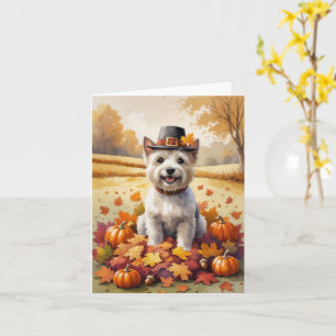 Cairn Terrier In Autumn Leaves Thanksgiving Art  Card