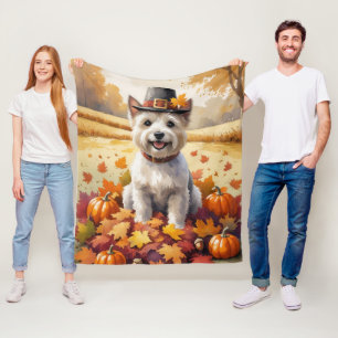 Cairn Terrier In Autumn Leaves Thanksgiving Art  Fleece Blanket