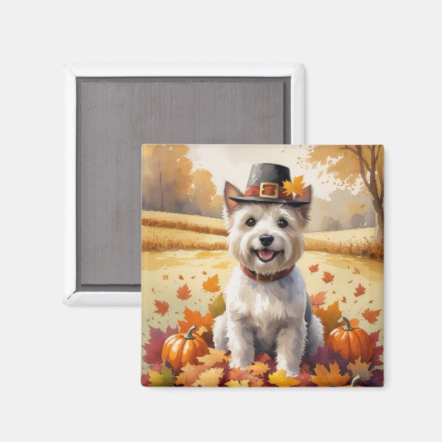 Cairn Terrier In Autumn Leaves Thanksgiving Art  Magnet (Front/Back)