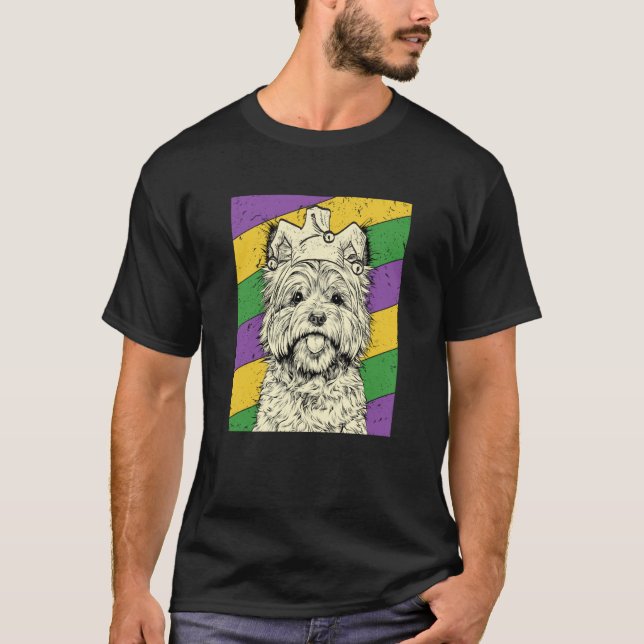Cairn Terrier Jester Mardi Gras Dog Mom or Dad T-Shirt (Front)