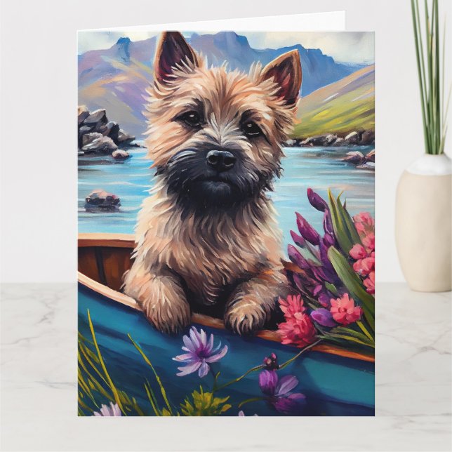 Cairn Terrier on a Paddle: A Scenic Adventure Card (Front)