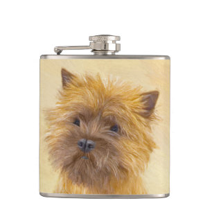 Cairn Terrier Painting - Cute Original Dog Art Hip Flask