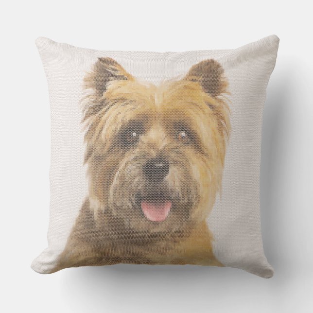 Cairn Terrier Portrait Faux Needlepoint Design Throw Pillow (Front)