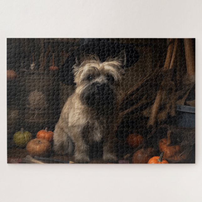 Cairn Terrier Pumpkins Halloween Scary  Jigsaw Puzzle (Horizontal)