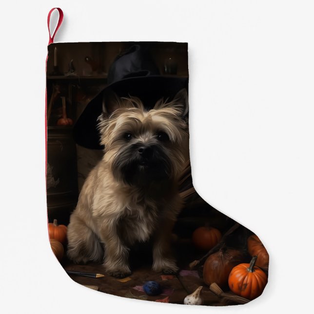 Cairn Terrier Pumpkins Halloween Scary  Small Christmas Stocking (Front)