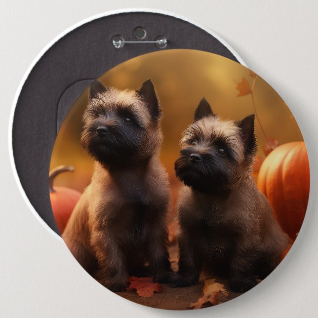 Cairn Terrier Puppy Autumn Delight Pumpkin  6 Inch Round Button (Front & Back)