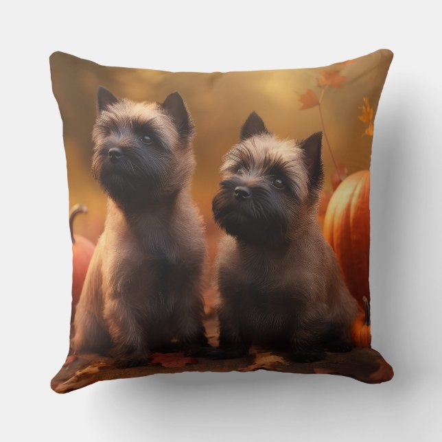 Cairn Terrier Puppy Autumn Delight Pumpkin  Throw Pillow (Back)