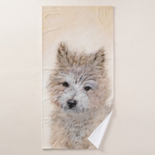 Cairn Terrier Puppy Painting - Original Dog Art Bath Towel Set