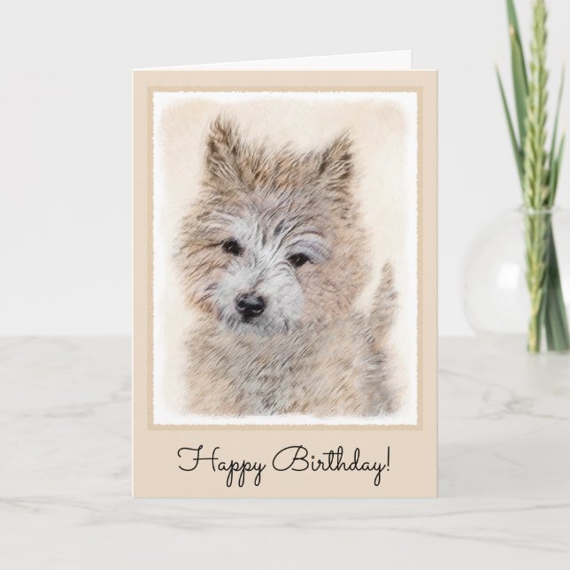 Cairn Terrier Puppy Painting - Original Dog Art Card (Front)