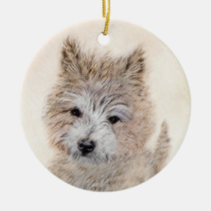 Cairn Terrier Puppy Painting - Original Dog Art Ceramic Ornament