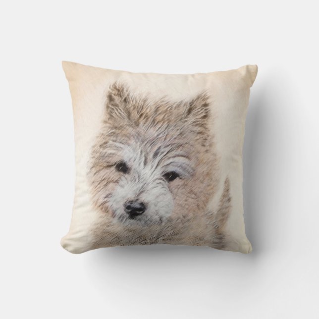 Cairn Terrier Puppy Painting - Original Dog Art Throw Pillow (Front)
