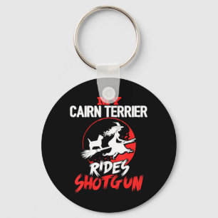 Cairn Terrier Rides Shotgun Halloween Dog Men Keychain