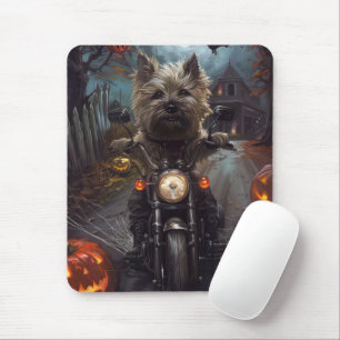 Cairn Terrier Riding Motorcycle Halloween Scary Mouse Pad